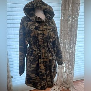 Zeagoo Camo Hooded Utility Parka Jacket Quilted Lined Drawstring Waist XXL